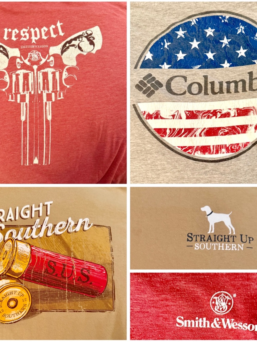 3 lot graphic t shirt Smith & Wesson Respect Straight Up Southern + Columbia USA